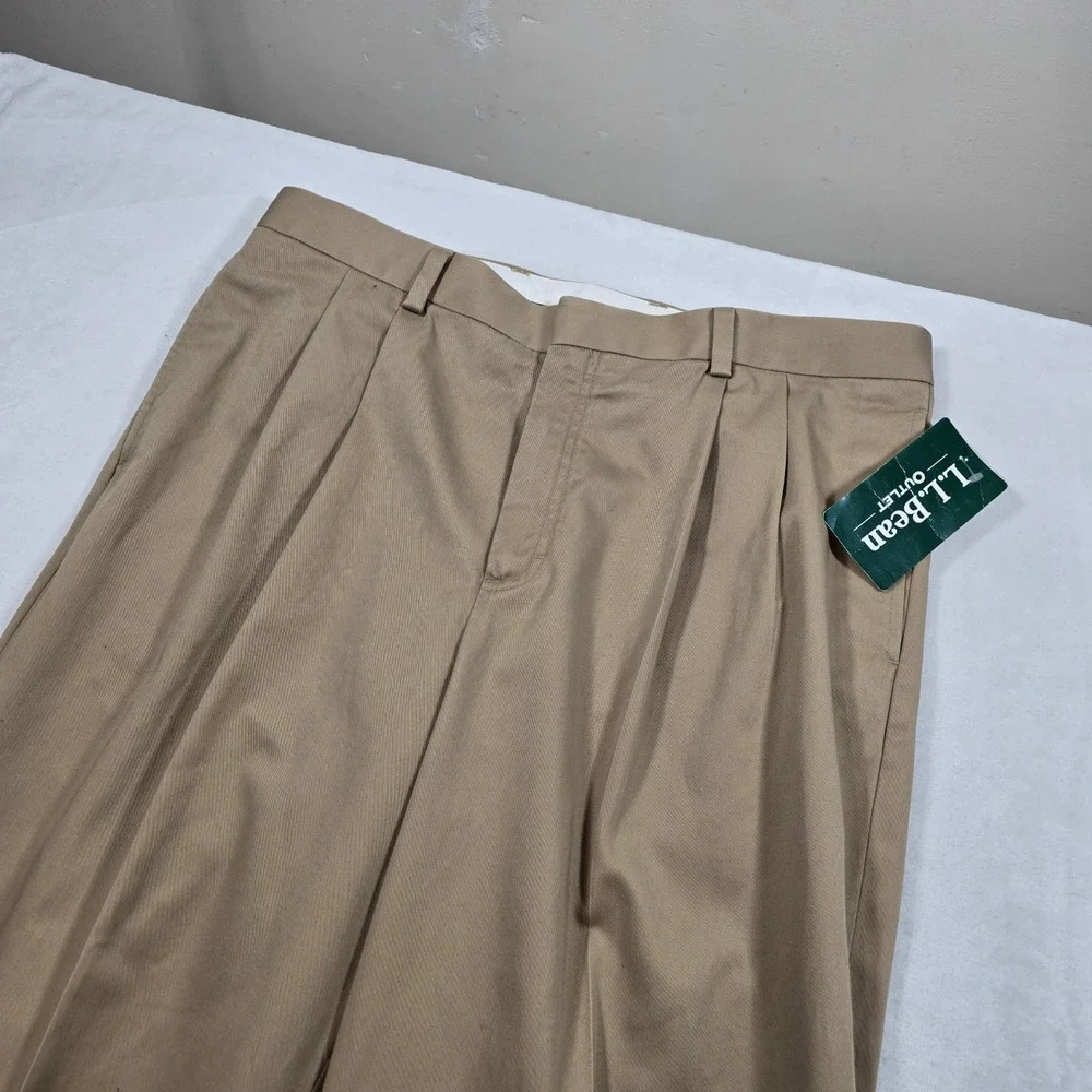 LL Bean Dress‎ Chino Pants Mens 36x35 Dark Khaki Tan Pleated Casual NEW